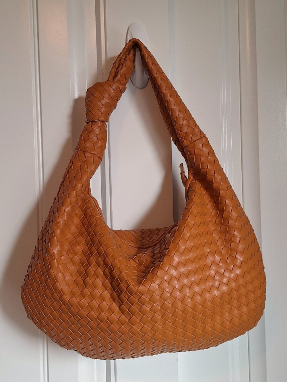 Melie Bianco Brigitte Woven Faux Leather Shoulder Bag Natural (Pen marks inside)